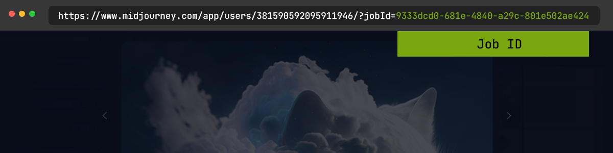 显示如何查找Midjourney 工作 ID 的网络浏览器